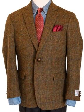 VTG Chaps Ralph Lauren Men's 42 USA Union Made Brown Tweed Herringbone Blazer
